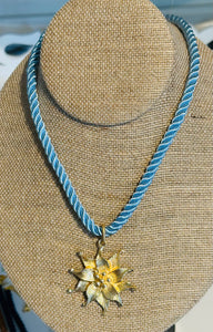 Rope Necklace - Blue Flower